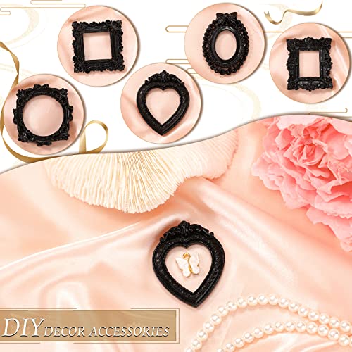 Vicenpal 10 Pcs Vintage Mini Picture Frames Baroque Antique Small Resin Jewelry Display Table Frame for Christmas DIY Photo Holiday Party Decoration (Black)