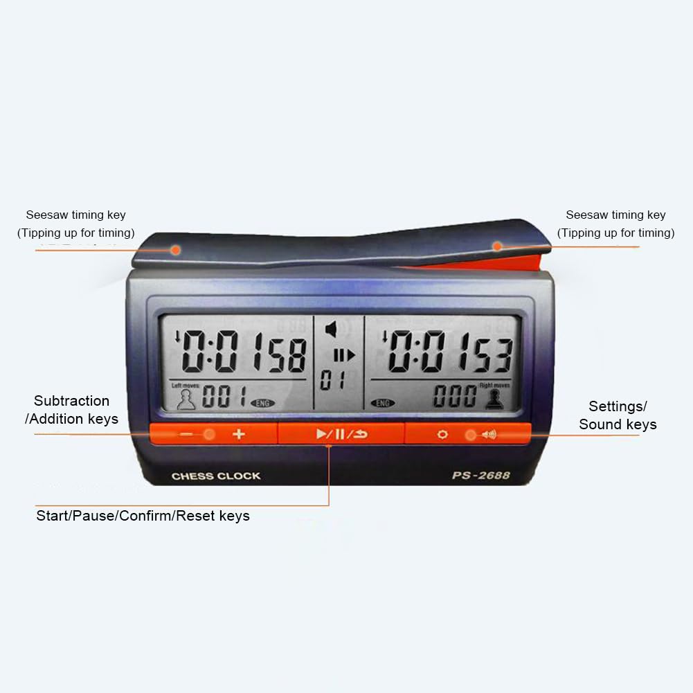 Reloj Digital de Ajedrez con Temporizador, Cronómetro Profesional Multifuncional para Juegos de Mesa con Función de Cuenta Atrás y Temporización Precisa, Ideal para Diversos Juegos de Mesa