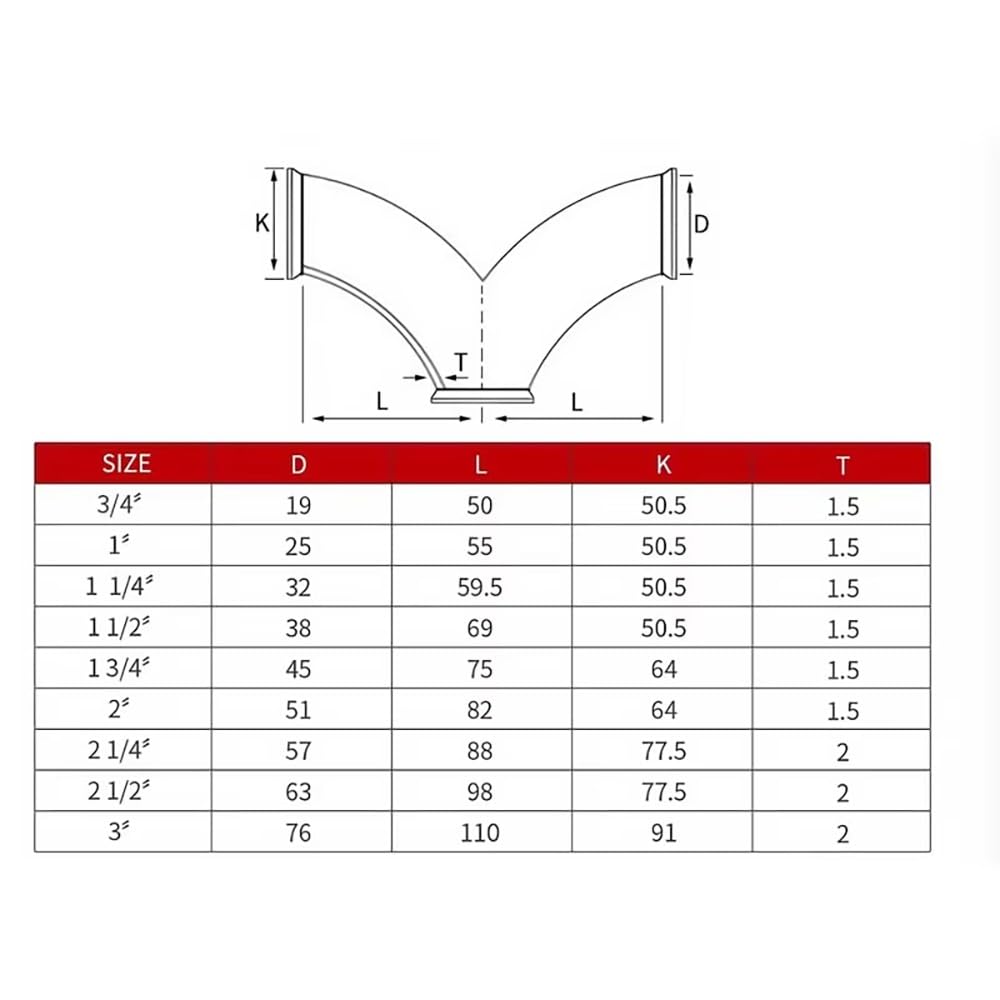 Tri Clamp Ze Stali Nierdzewnej 304 3-kierunkowy Y Kolanko Sanitarne Łącznik Rurowy 19-76mm OD Homebrew Użyj 1 Szt.(19mm Ferrule 50.5)