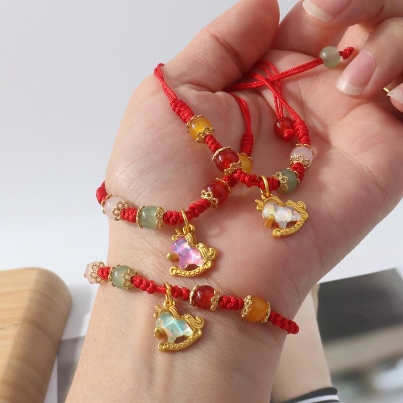Pingyongchang Zodiac Horse Woven Beads String Bracelet for Women Men Adjustable Enamel Horse Charm Bangle Bracelet Chinese Animal Lucky Feng Shui New Year Jewelry Gifts - Image 4