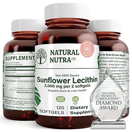 super lecithin - Natural Nutra Sunflower Lecithin Supplement 2000 mg, Improve Liver Function, Memory Booster, Non-GMO, Gluten Free, 120 Softgels