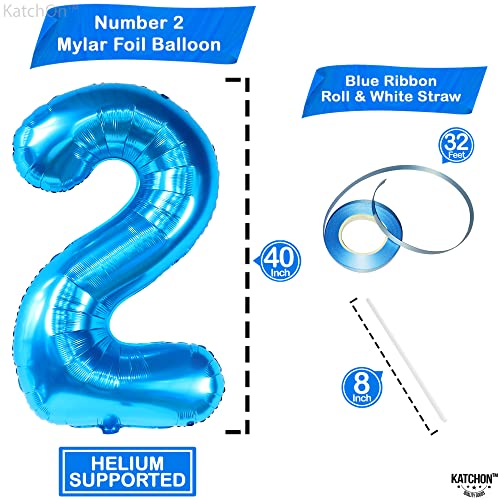 Image of KatchOn, Number 2 Balloon, 40 Inch Blue Foil Number Balloon for 2nd birthday