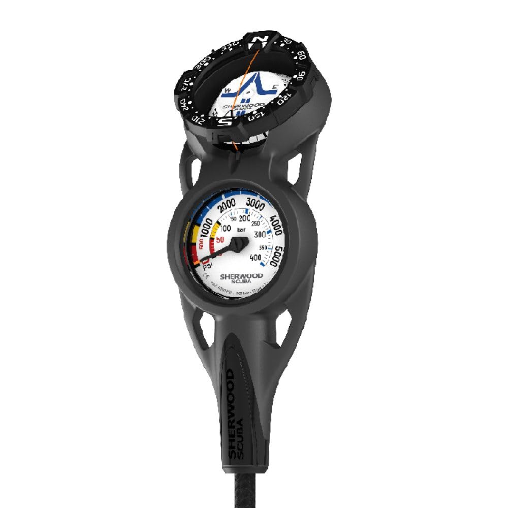 Scuba Diving Compass & Pressure Gauge Console, Color-Coded PSI/BAR Indicators, Streamlined Design