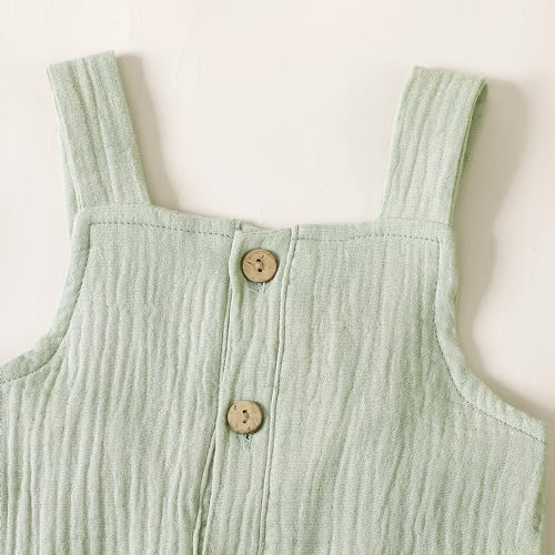 Neutral Baby Boy Girl Overalls Cotton Gauze Sleeveless Romper Button Down Jumpsuits with Pockets Toddler Summer Clothes4