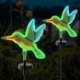 Solar Hummingbird Garden Lights 2 Pack, Colorful Neon Glow LED Solar Stake Lights, Waterproof Outdoor Decorative Landscape Lighting for Yard, Patio, Pathway