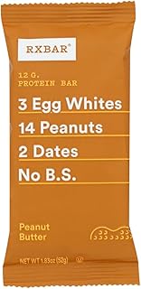 RXBAR Real Food Protein bar, Peanut Butter, Gluten Free, 1.83oz Bars, 4Count, 1.83 oz
