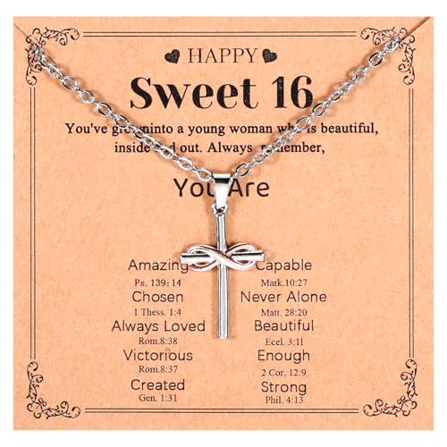 Sweet 16th Birthday Gifts for Girls 16 Years Old Girls' Necklaces Birthday Party Decorations Exquisite Cross Crucifixion Pattern Rust-Proof Light Weight Unique Design
