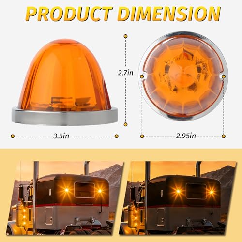 Image of 4PCS Watermelon Lights, Amber Strobe & Constant Multi-Function LED Side Marker, Turn Signal, Tail & Roof Lights with Stainless Steel Bezel for Freightliner, Kenworth, Peterbilt Semi Trucks & Trailers