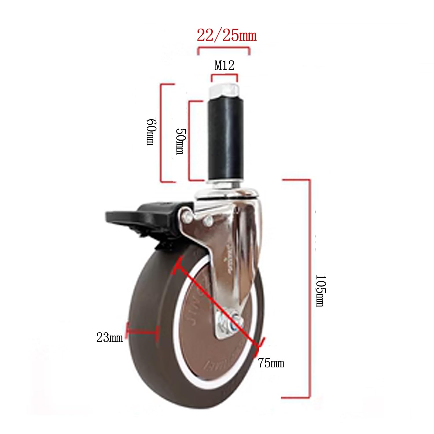 per carichi Pesanti di bloccaggio Industriale Ruote Set da 4-3'' / 4'' Dilatabile Perno Ruota M12, Girevole Ruote in Gomma per Commerciale Cucina Prep Tables e Carrelli