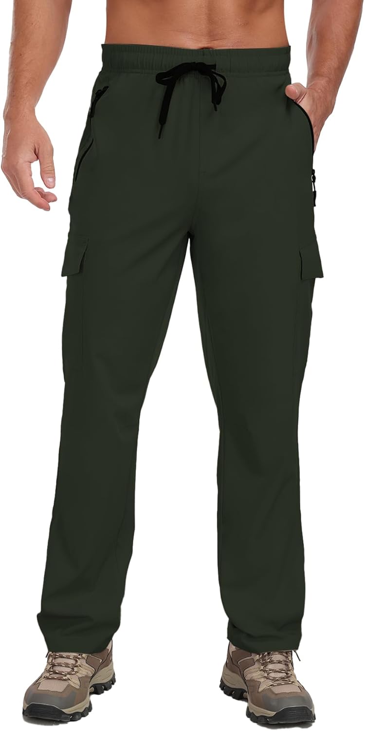 Men's Hiking Pants UPF 50+ Cargo Quick Dry Water Resistant Elastic Waist Zip Pockets Travel Work Lightweight Running