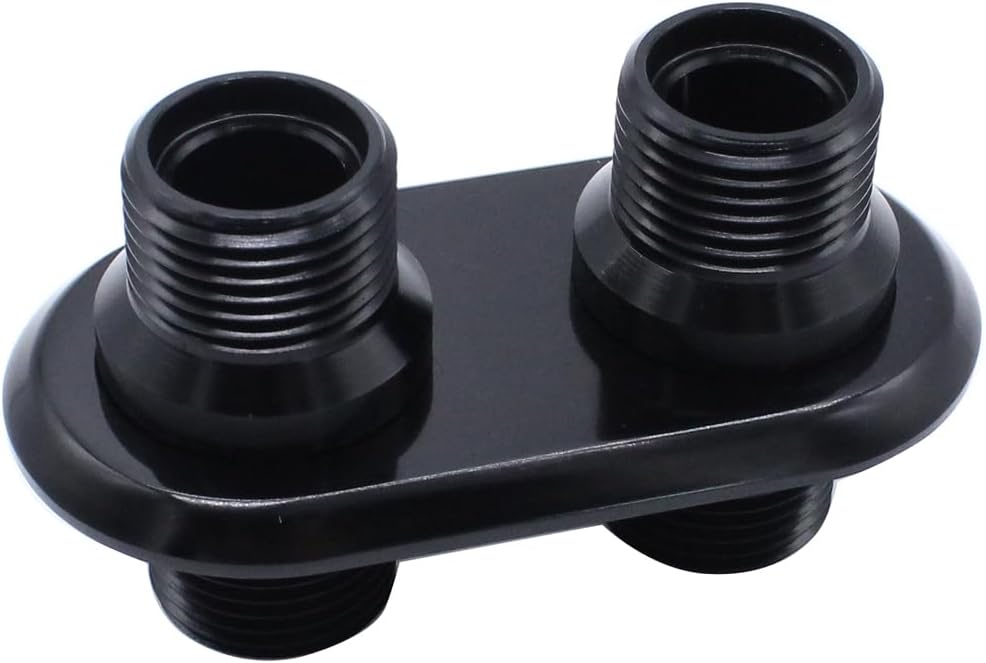1 pc SHLPDFM Black Polished Firewall Bulkhead 2-Port 2-10 (7/8”-14) Heater Ports Billet Aluminum Inline Heater AC Bulkhead Connector 181151-100 Compatible with Hot Rod Chevy Ford GM