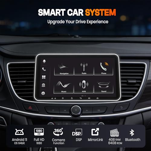 Image of MEGAAUDIO 10.33 inch Android 14 Quad Core Processor Car Music System | Floating IPS Touchscreen | 4GB RAM 64GB ROM | Wireless CarPlay & Android Auto | 4G SIM | 360 Camera Support | WiFi Bluetooth Stereo