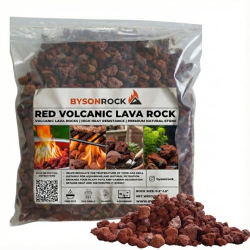 BYSONROCK Red Lava Rocks 0.51.5 Inch 10 lbs Natural Volcanic Stones for Fire Pit Fireplace Gas Grills & Propane Fire Pits Fire Bowls Aquariums & Landscaping