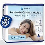 Funda colchón antichinches Impermeable – Cubre colchón Integral antiacaros con Cremallera – Protector Suave de algodón – para colchón 160x200cm – Altura Ajustable 19 a 35cm