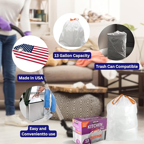 Worldwide Nutrition Bundle Compatible with Kirkland Signature Flex-Tech 13 Gallon Kitchen Garbage Bags with Drawstring Closure - 200 Count Pack of Tall Trash Bags for Kitchen with Keychain - Thumbnail 3