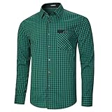 HISDERN Green Plaid Shirts for Men Long Sleeve Casual Button Down Shirt Wrinkle Free Formal Business Button Up Work Shirt Cotton Gingham Regular Fit