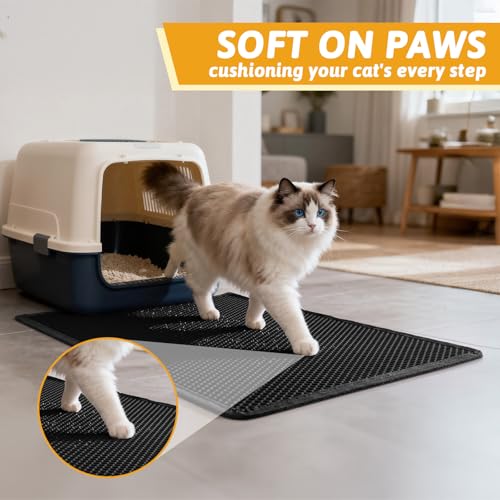 Image of Pieviev Cat Litter Mat Double Layer Waterproof Urine Proof Trapping Mat 1 Pack (Black, 30x24 Inch (Pack of 1))