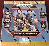 2023 Panini Prizm Draft Picks Collegiate Basketball Factory Sealed Mega Box 6 Packs of 10 Cards. Loaded with Rookie Cards. Look for Possible Retail Exclusive Green Autographs, Red Ice Prizms (6 per box on avg) and rare parallel rookies. Chase the rare Colorblast Insert.