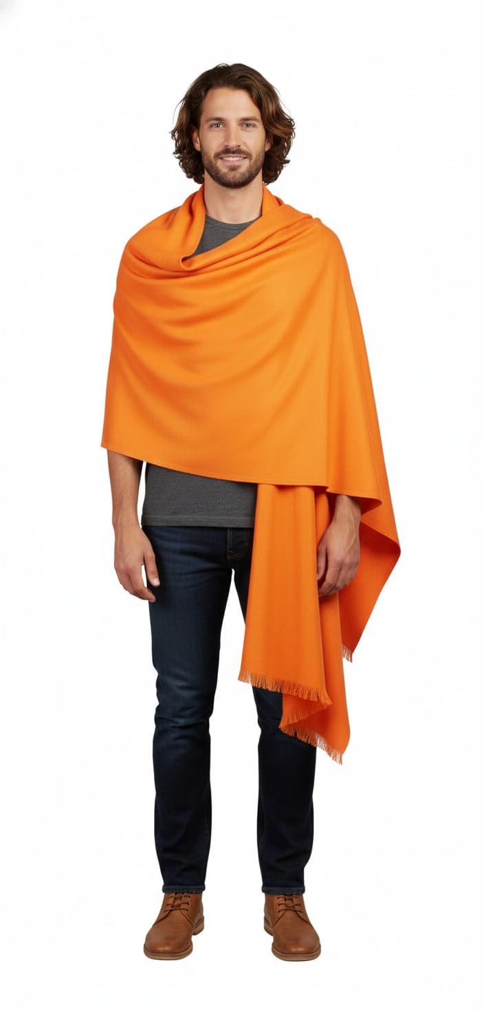 KAVIM Orange Wool Solid Men's Shawl KA-SWL-26-picture-29