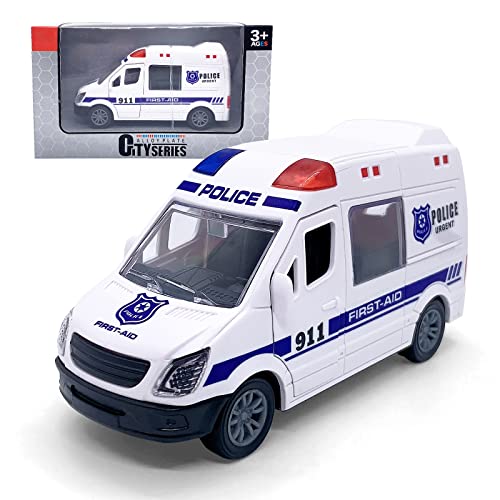 Wikineon Garbage Truck, Police Car Ambulance Toy, Toy Food Truck, Kids Toys Cars,Toddler Toys, Green Toys As Your Little One's Garbage Truck Toys Police Car Toy Food Van Collection Age 3+, White Blue #TOP30