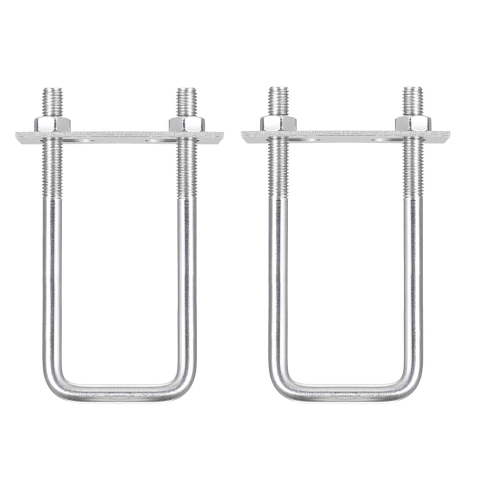 TOP-VIGOR 2 sets M10 Square U-Bolts, 50mm Inner Width 150mm Length 304 Stainless Steel U-Bolts with Nut