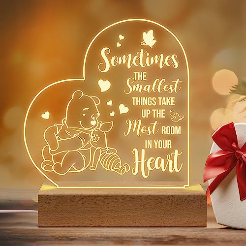Image of PZJIEAN Winnie The Pooh Night Light Acrylic Engraved Night Light with Base, Winnie The Pooh Gifts for Birthday Christmas Graduation Back to School Gift Daughter Son Sister Friends