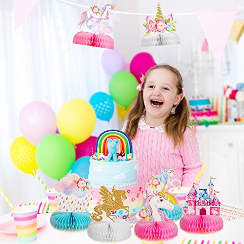 Outus 9 Pieces Unicorn Rainbow Honeycomb Centerpiece For Table Decorations Shiny Unicorn Honeycomb Table Decorations Topper For Unicorn Honeycomb Birthday Party Decorations Supplies #TOP5