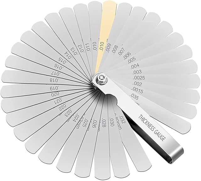 Gasea 32 Blades Stainless Steel Feeler Gauge Measuring Tool, Dual Marked Metric and Inperial Metal Gauge for Measuring Gap Width and Thickness Tool (0.02-1.0mm)