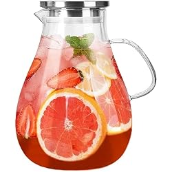 1 Gallon Glass Pitcher with Lid and Handle, Hot & Cold Water Jug, Extra-Wide Mouth Beverage Carafe for Juice, Iced Tea & Drinks