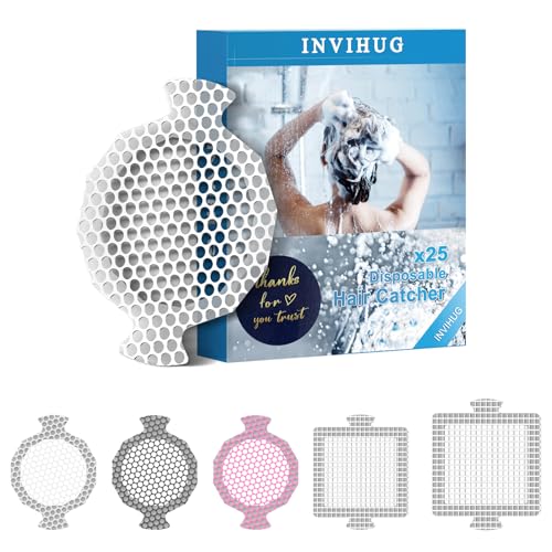 INVIHUG Disposable Shower Drain Hair Catcher Mesh Stickers 25 Pack Hair Catcher for Shower (White 25pcs) NRHC-01