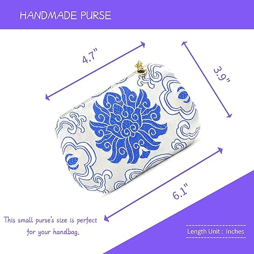 Image of Exquisite Handmade Silk Zipper Jewelry Pouch with Wristlet Strap | Women's Coin Purse Brocade Wallet for Makeup and Gifts, White