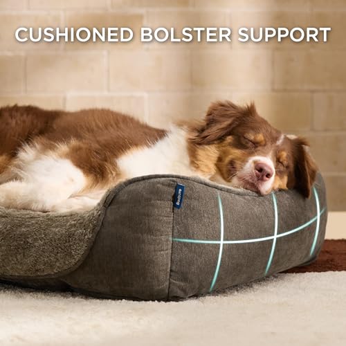 BEDSURE Hundebett Grosse Hunde – 89x63x17cm Hundesofa für Grosse Hunde waschbar, Hundekorb mit Abnehmbarer Bezug, Hundecouch mit Rutschfester Unterseite, kuschelweiches Hundebett groß, Braun