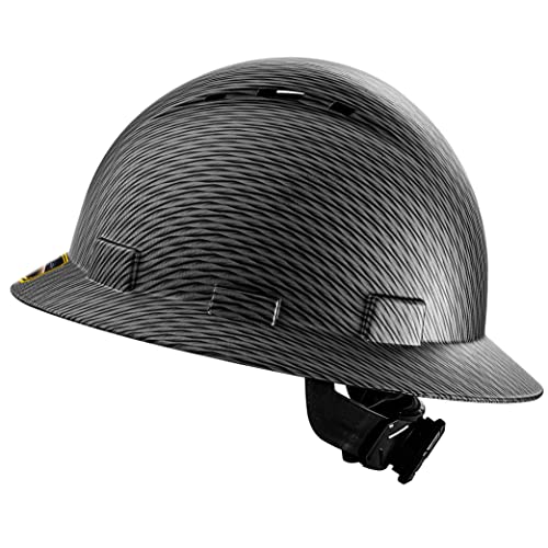 Protectx Premium Full Brim Hard Hat, Cascos De Construccion For Safety, Vented, 6-Point Adjustable Ratchet Suspension, Grey Long Carbon Fiber, Osha/Ansi Compliant #TOP21