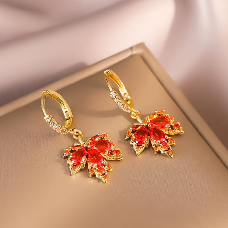 Fall Maple Tassel Earrings Rhinestone Crystal Autumn Leaf Earrings Thanksgiving Holiday Earrings Fall Accessories for Women - Image 5