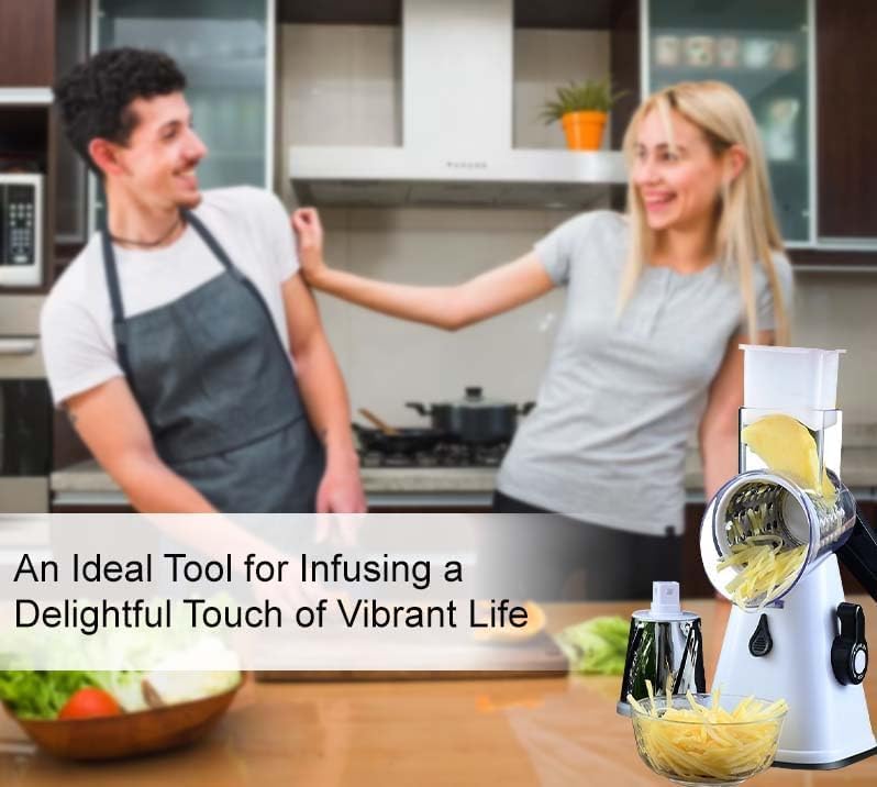 Miniatura 7 de Rallador manual de queso giratorio con mango - Trituradora de verduras - 3 cuchillas redondas reemplazables de acero inoxidable - Herramienta de