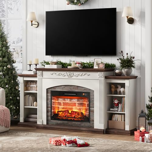 72" Electric Fireplace with Mantel, Fireplace TV Stand for TVs