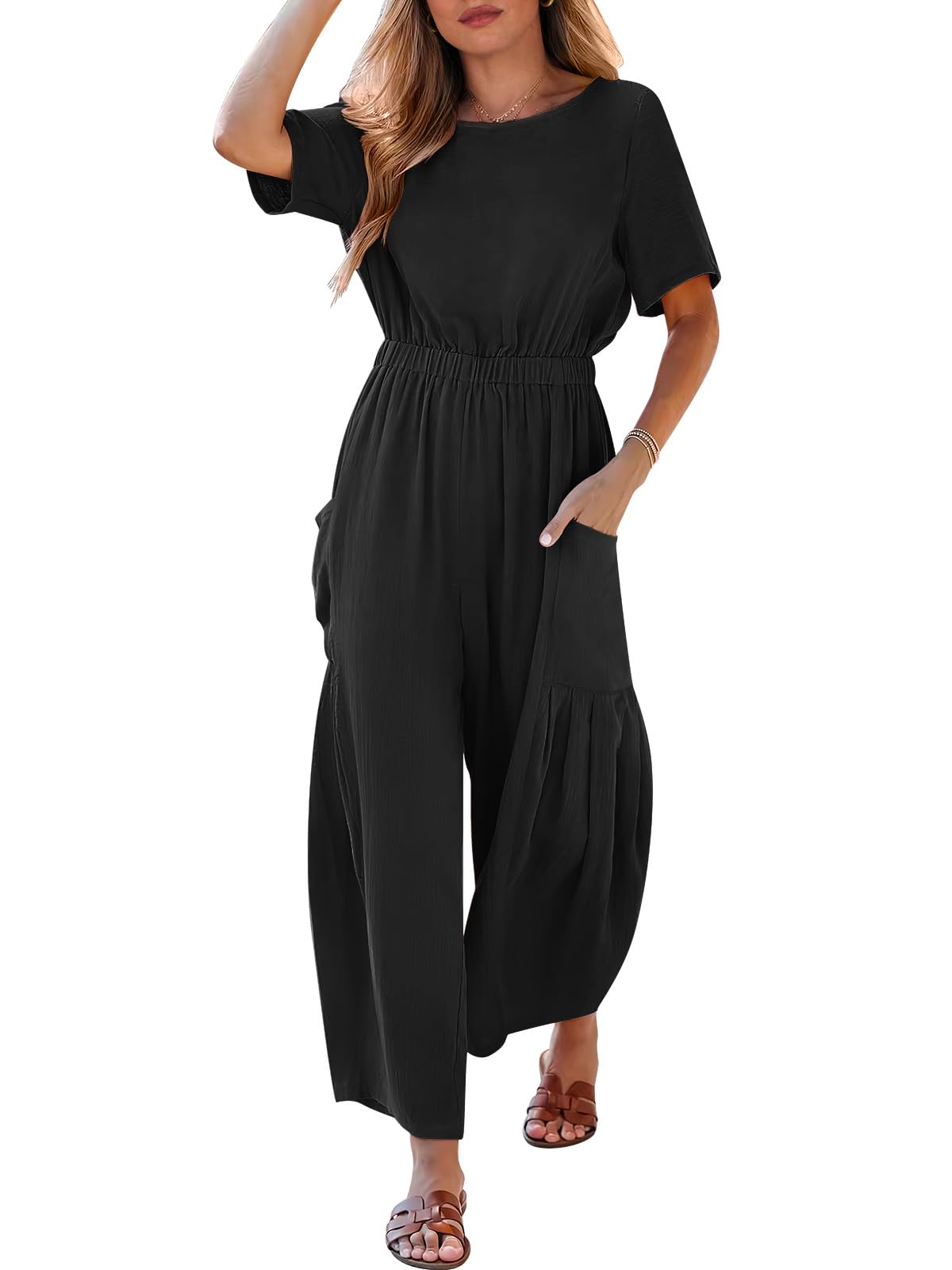 ANRABESS Linen Jumpsuits For Women 2024 Summer Casual Loose Short Sleeve Wide Leg One Piece Jumper Romper Dressy Outfits