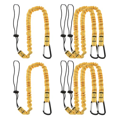 Image of MECCANIXITY Retractable Tool Lanyard 3ft with Single Aluminum Buckle and Adjustable Loop End, Maximum Weight Limit 10KG / 22lb, Safety Fall Protection Tools Leash, Yellow 6 Pack
