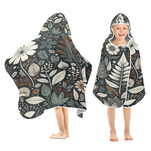 Kigai Boho Flowers Hooded Beach Towel for Kids Soft Absorbent Quick Dry Bath Towel with Hood Lightweight Toddler Shower Pool Bath Wrap for Boys Girls