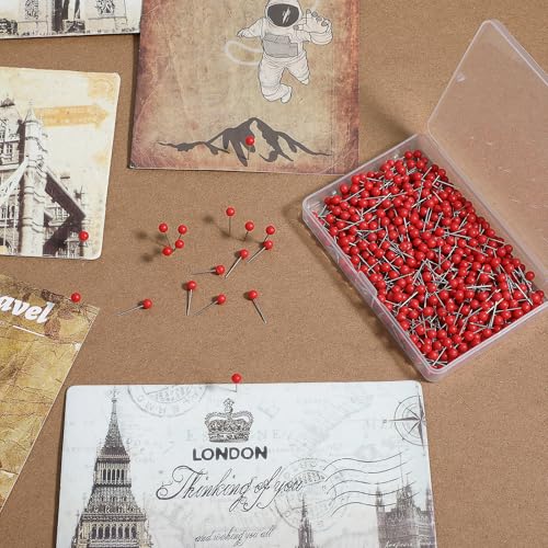 Dimeho Rot Pinnadeln, 500 Stück Pins für Karten Weltkarte Pinnwand Nadeln 1/8 Zoll Kleine Runde Kopf Stecknadeln Mit Transparente Box Karte Daumennadeln für Markieren, Bulletin Board, Rot