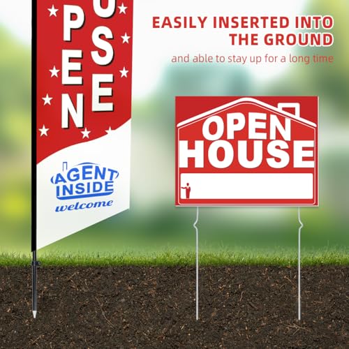 56 Piece Open House Signs for Real Estate Kit, 1 Open House Flag, 9 Double-Sided Estate Sale Arrows and Signs with Metal Stakes, Plus 24 Balloons, Suitable for Real Estate Brokerage Supplies (red) - Image 6