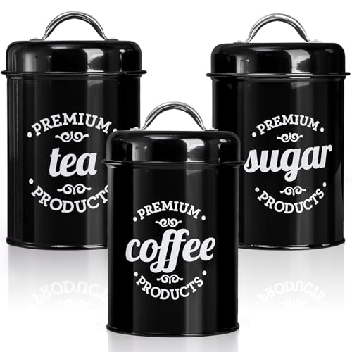 Hedume 3 Pack Airtight Canisters for Kitchen Counter, Coffee, Tea, Sugar Metal Containers with Lids, Country Rustic Decor for Kitchen, Decorative Nesting Kitchen Canister Jars, Food Storage by Hedume - Used condition - US$16.73