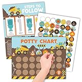 Hadley Designs Potty Training Chart for Toddlers Boys -10 Sticker Potty Chart for Toddlers Boys, 8.5x11' Potty Training Sticker Charts for Toilet Success, Construction Toddler Reward Chart for Kids