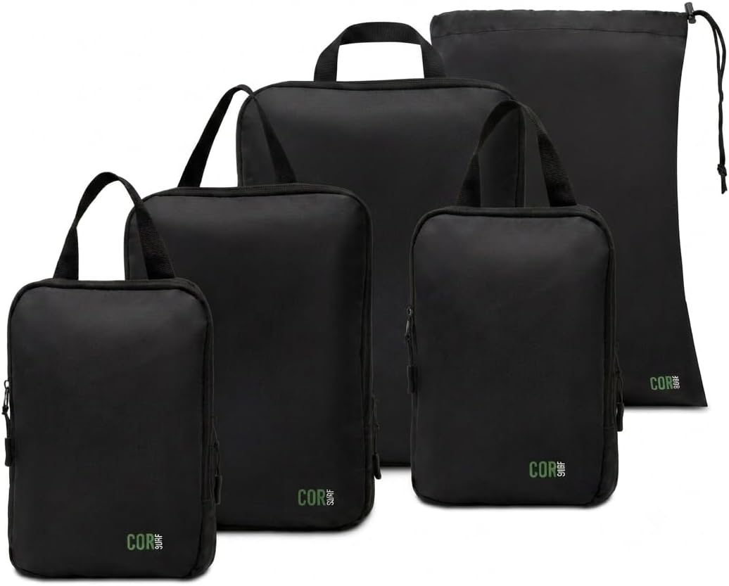 COR Surf Compression Packing Cubes, Laundry & Shoe Bag, 5 Piece Black