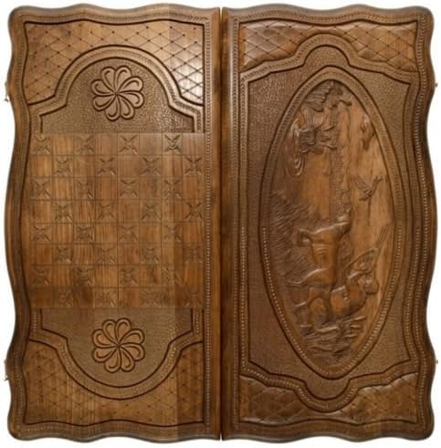 AuthorHandMade Handmade Backgammon Game Set Hunting Solid Wood