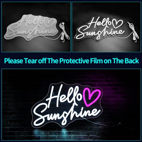 Image of Hello Sunshine Neon Signs for Wall Decor White LED Neon Sign for Room Neon Light Sign for Wall Decor Birthday Party USB Powered