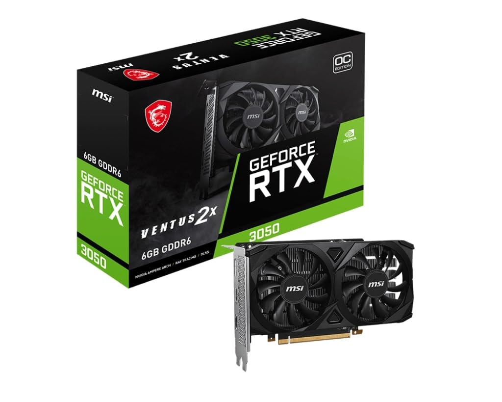MSI GeForce RTX 3050 Ventus 2X 6G OC Graphic Card - NVIDIA GeForce RTX 3050 GPU, 6GB GDDR6 96-Bit Memory, 14 Gbps, PCI Express 4 Interface, Up to 1492 MHz, Dual Fan - PCIe