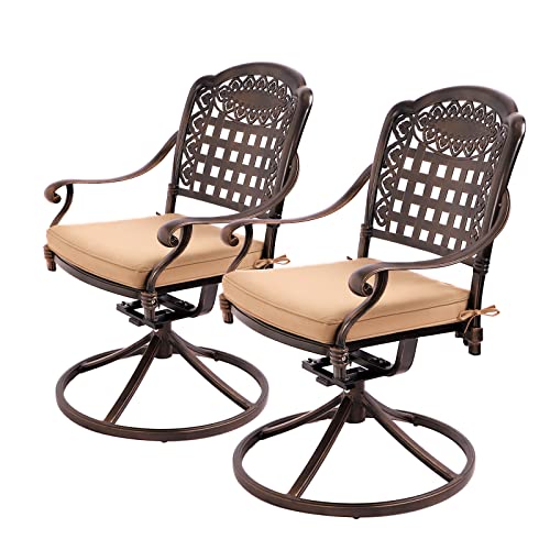 TITIMO 2 Piece Outdoor Patio Dining Chair Bistro Set Cast Aluminum Patio Furniture Dining Chairs for Garden Deck Antique Bronze Swivel Rocker
