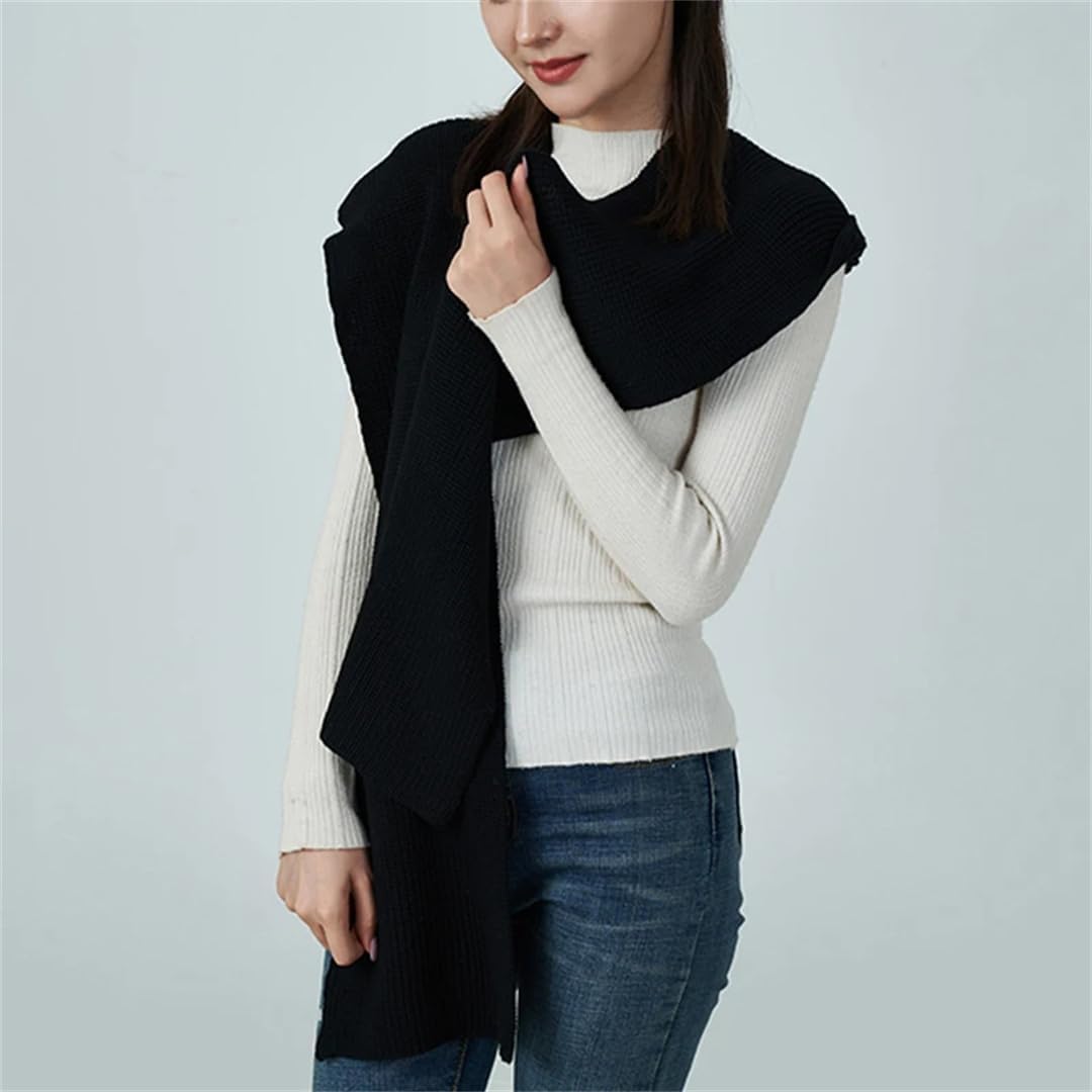 Women's Solid Wool Knitted Scarf Thickening Warm Neck Protection Hooded Wraps Shawl