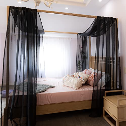 Linentalks Black Canopy Bed Curtains For Queen & Full Bed, Bed Canopy Scarf, Sheer Scarf Valance Canopy Bed Drapes, Four Post Bed Canopy Drapes, Canopy Bed Scarf 1 Pc 52X228 Canopy Curtains #TOP5